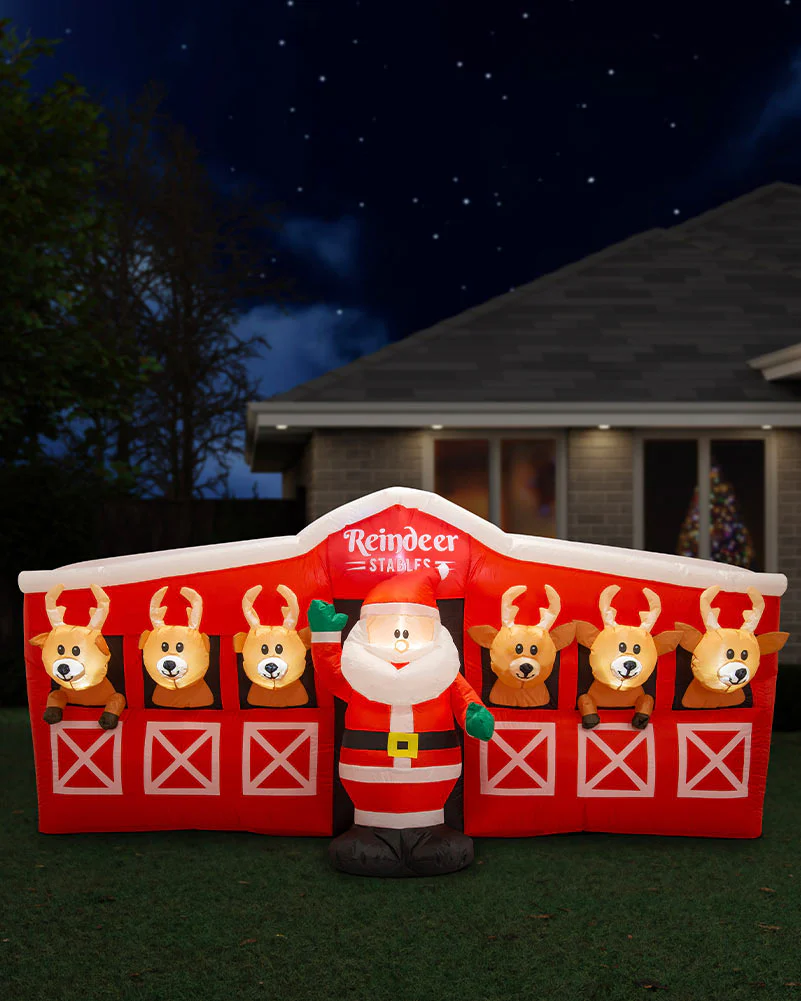 Santa Reindeers Stable Inflatable Christmas Decoration 2.6m - Image 4