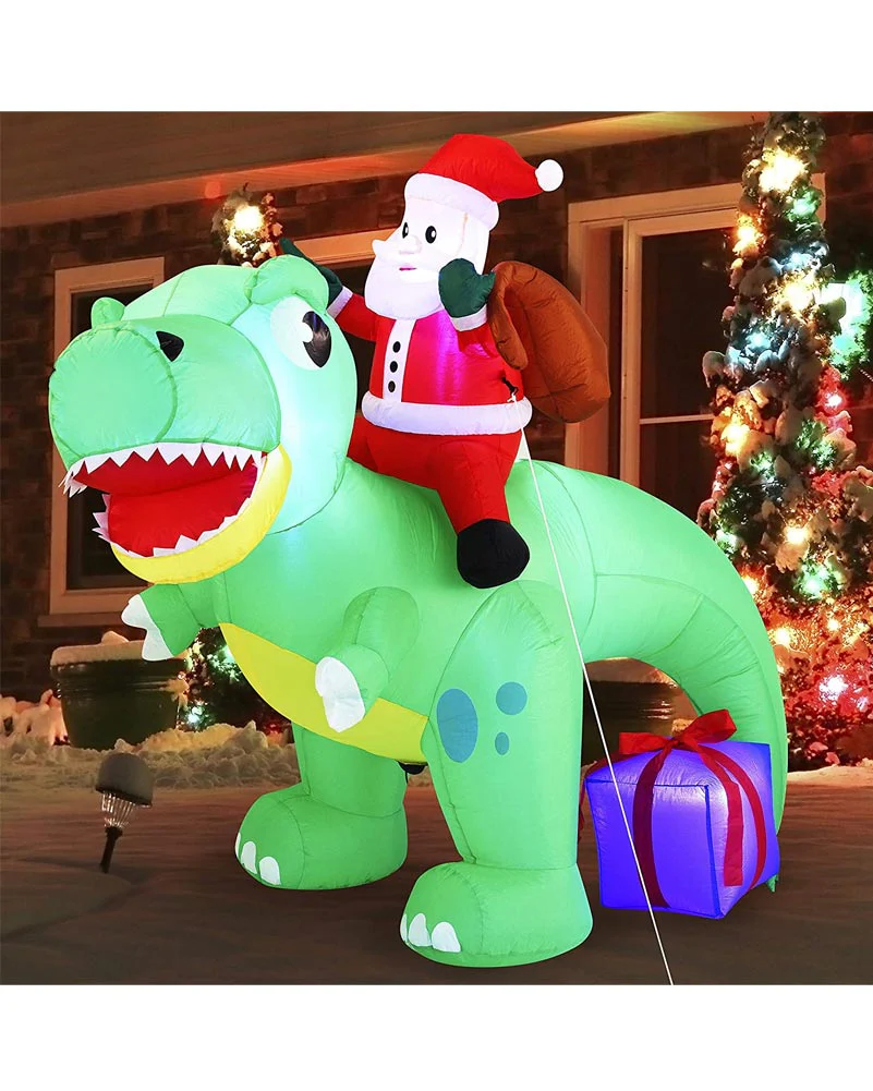 Santa Riding a Dinosaur Christmas Lawn Inflatable 1.8m - Image 5