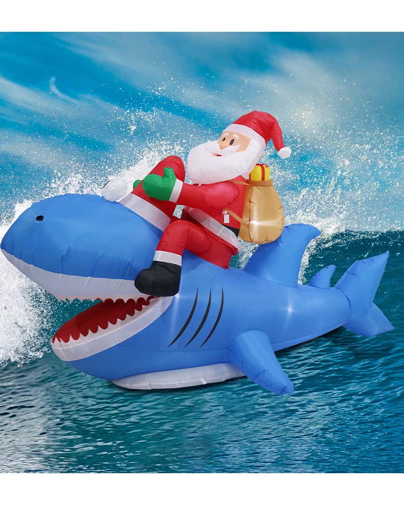 Santa Riding Shark Inflatable Christmas Decoration 2.5m - Image 2