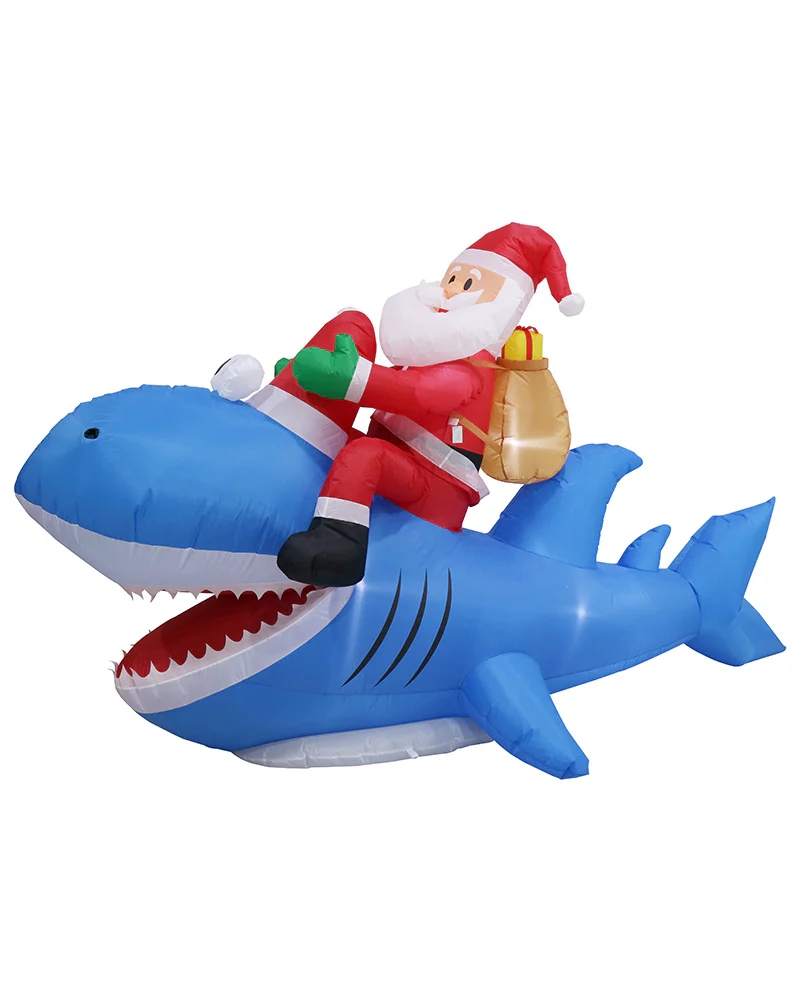 Santa Riding Shark Inflatable Christmas Decoration 2.5m - Image 4