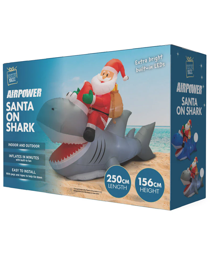 Santa Riding Shark Inflatable Christmas Decoration 2.5m - Image 9