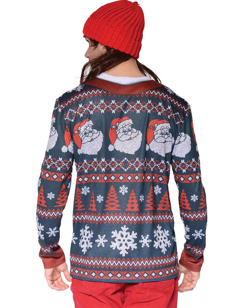Santa Stripe Christmas Sweater Mens Faux Real Tee - Image 2