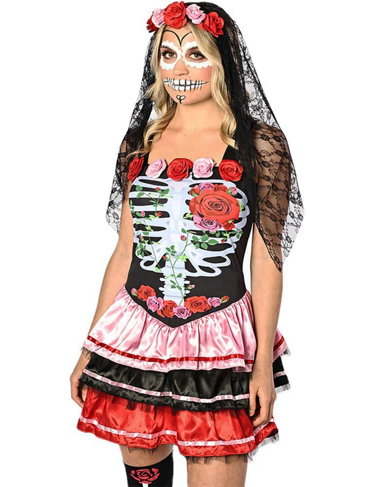 Senorita Rosa Day of the Dead Deluxe Plus Size Womens Costume - Image 2
