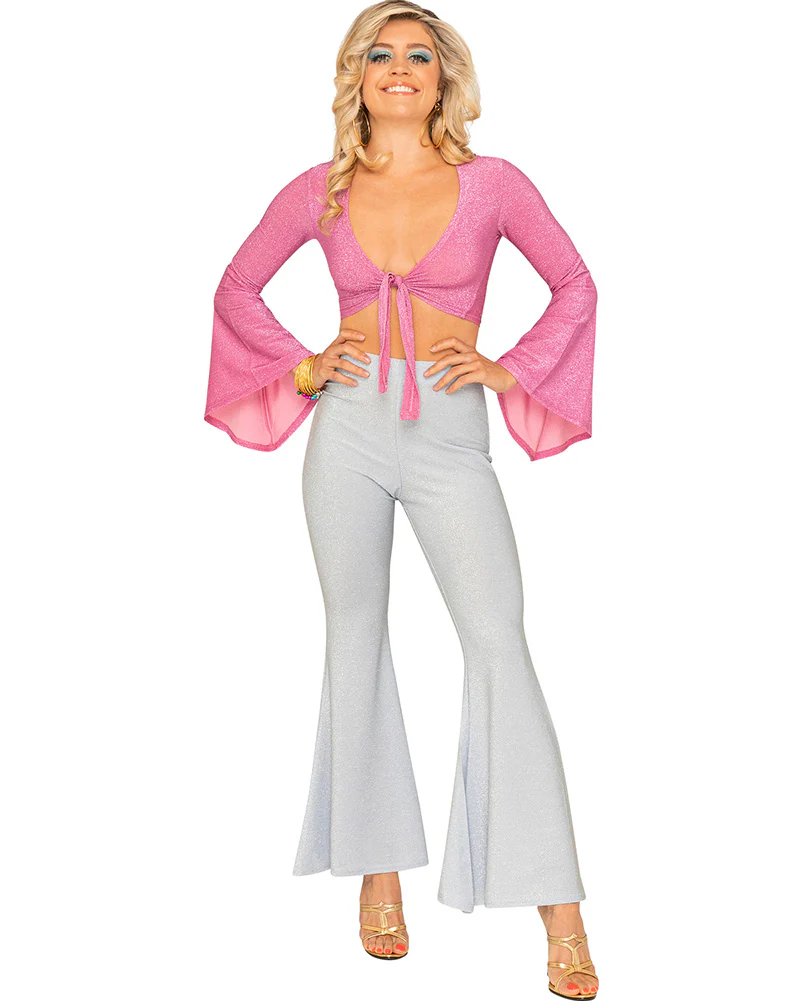 Shake It Pink Sparkle 70s Womens Tie Front Shirt - Image 2