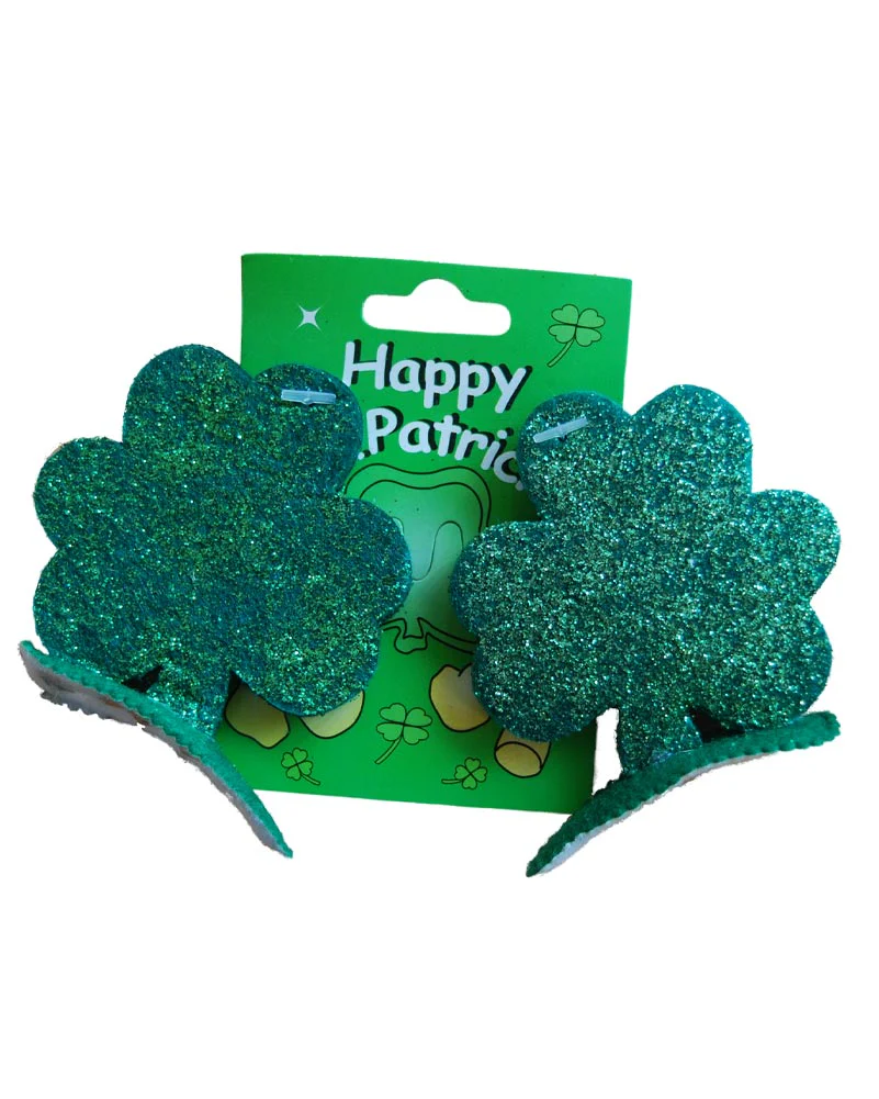 Shamrock Glitter Hair Clips Pack of 2