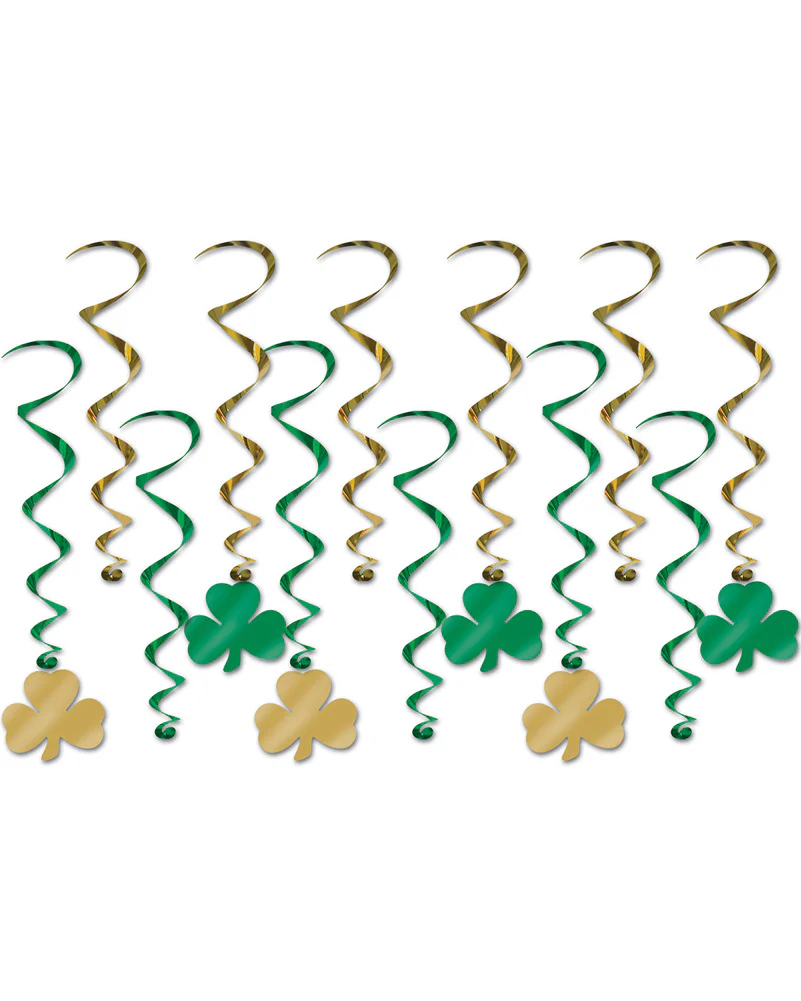 Shamrock Hanging Swirl Decorations Pack of 12