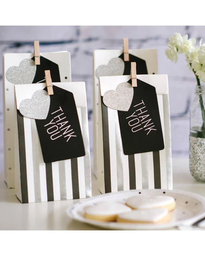 Silver and Black Stripes and Dots Lolly Bags Pack of 10