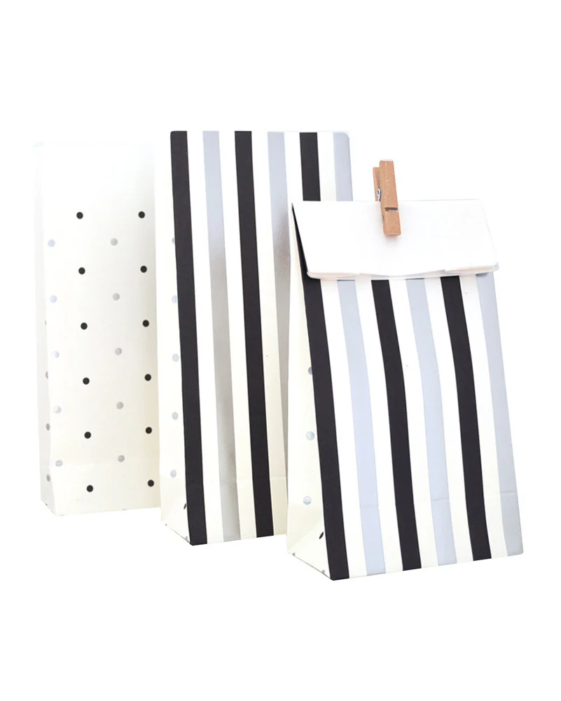 Silver and Black Stripes and Dots Lolly Bags Pack of 10 - Image 2
