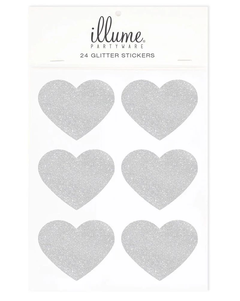 Silver Glitter Heart Sticker Seals Pack of 24 - Image 2