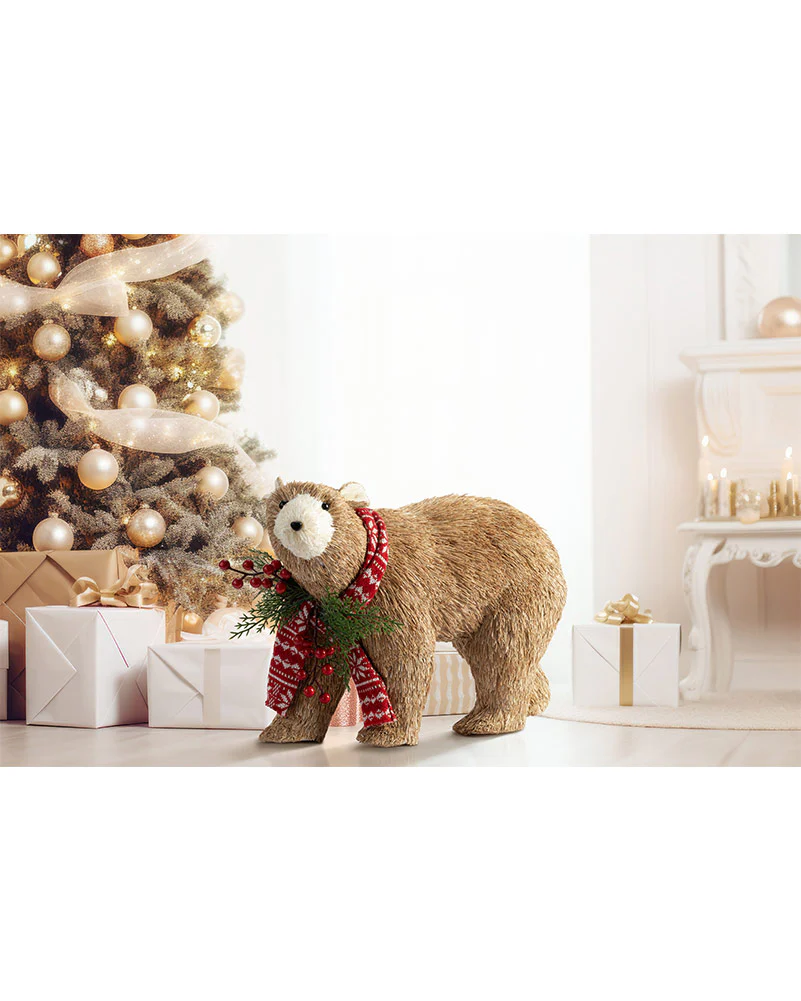 Sisal Bear with Knitted Scarf and Berries Christmas Decoration 40cm - Image 2