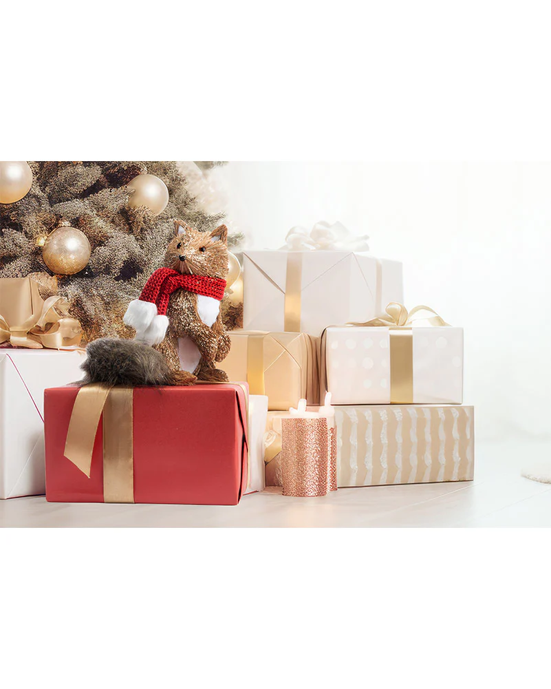 Sisal Fox with Plush Tail and Red Scarf Christmas Decoration 23cm - Image 2