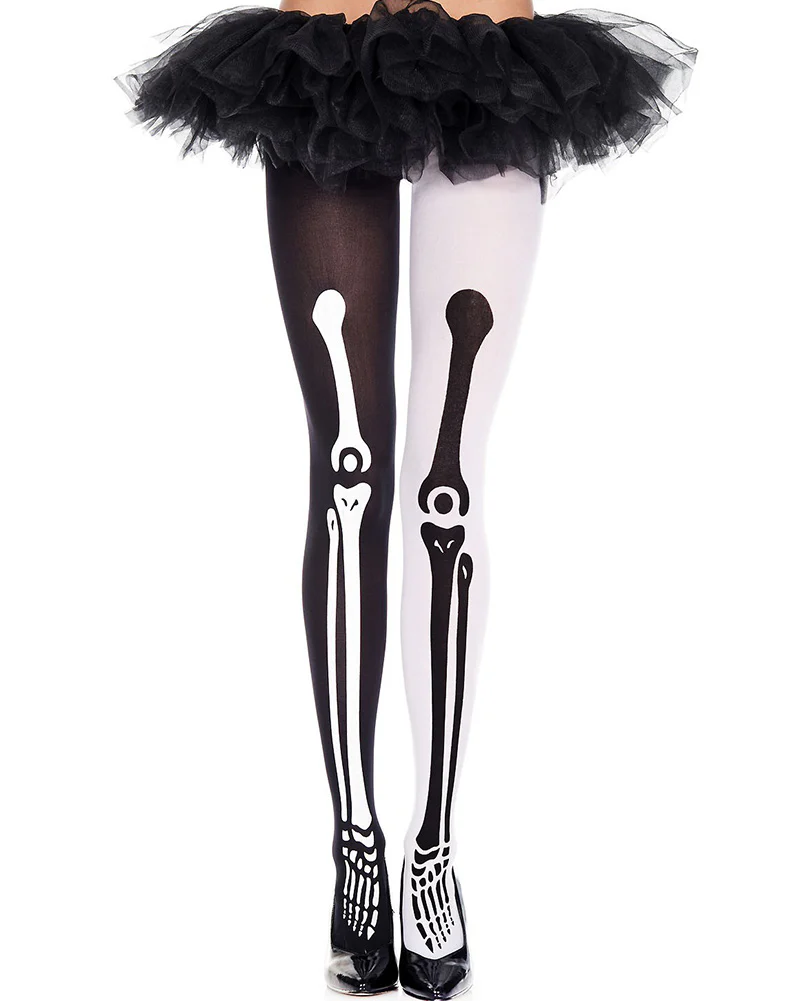 Skeleton Mismatch Print Pantyhose - Image 2