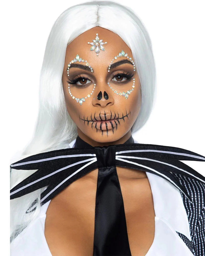 Skeleton Skull Adhesive Face and Chest Jewels Sticker - Image 2