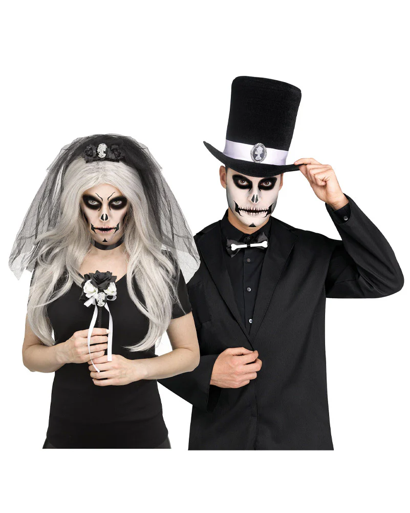 Skull Groom Collapsible Top Hat Mouth Tattoo and Bow Tie Set - Image 2