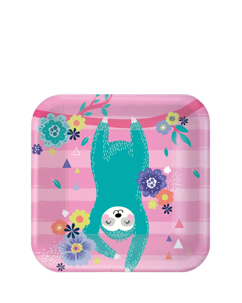 Sloth 17cm Square Paper Plates Pack of 8