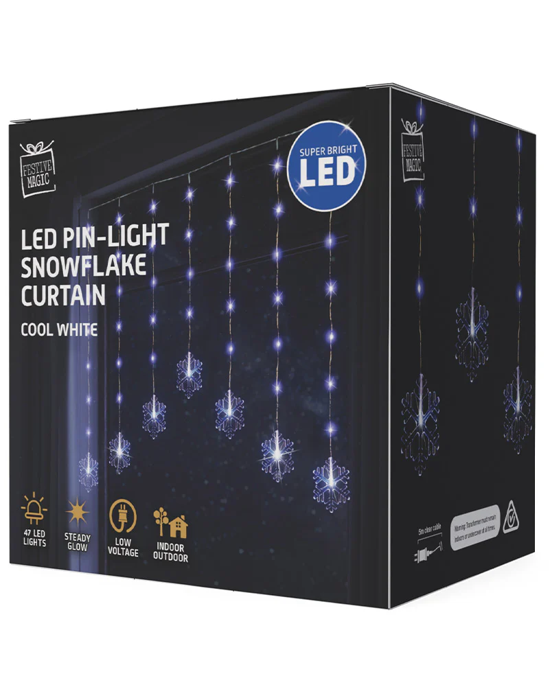 Snowflake Curtain White Christmas LED Pin Lights - Image 6