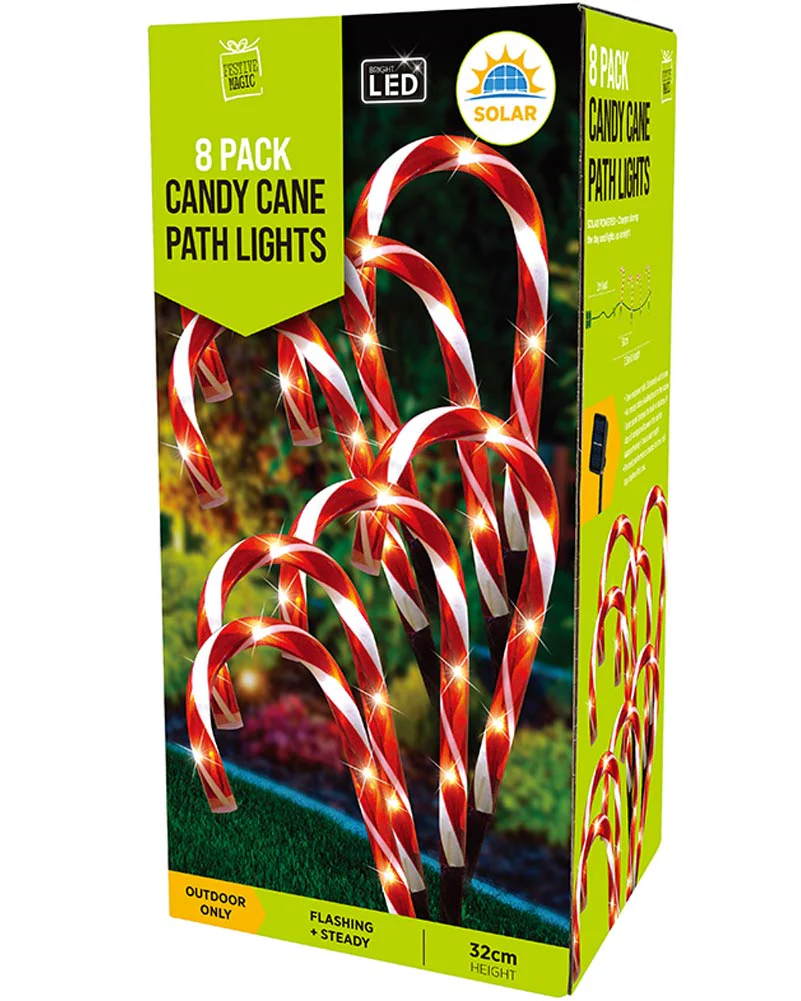 Solar Mini Candy Cane Path Christmas Lights 32cm Pack of 8 - Image 4