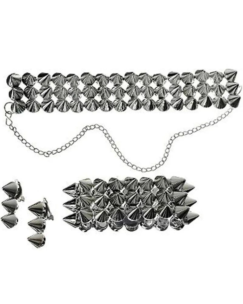 80s Spiked Bracelet Choker and Earrings Set - Image 2