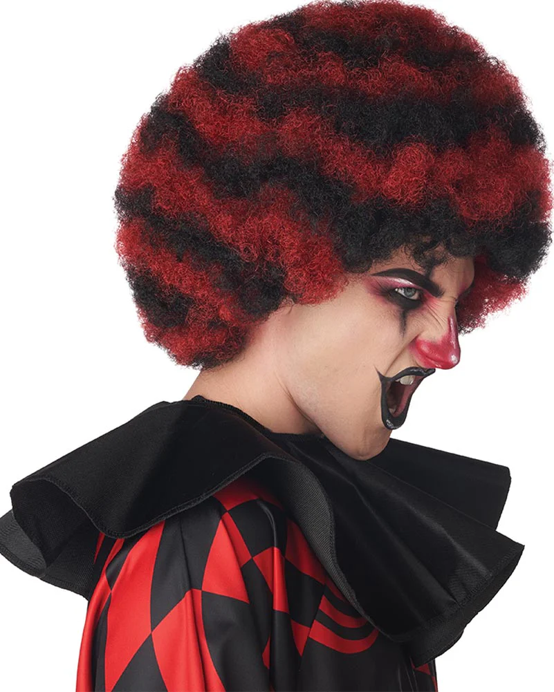 Spiral Clown Black and Red Afro Wig - Image 3