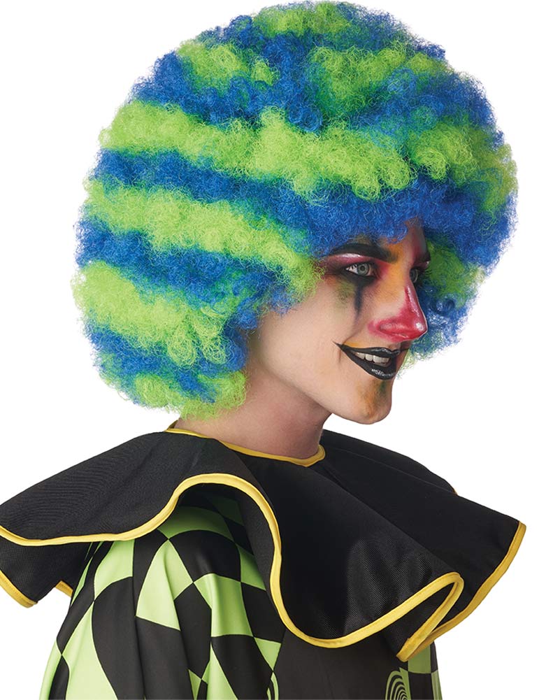 Spiral Clown Blue and Green Afro Wig - Image 3
