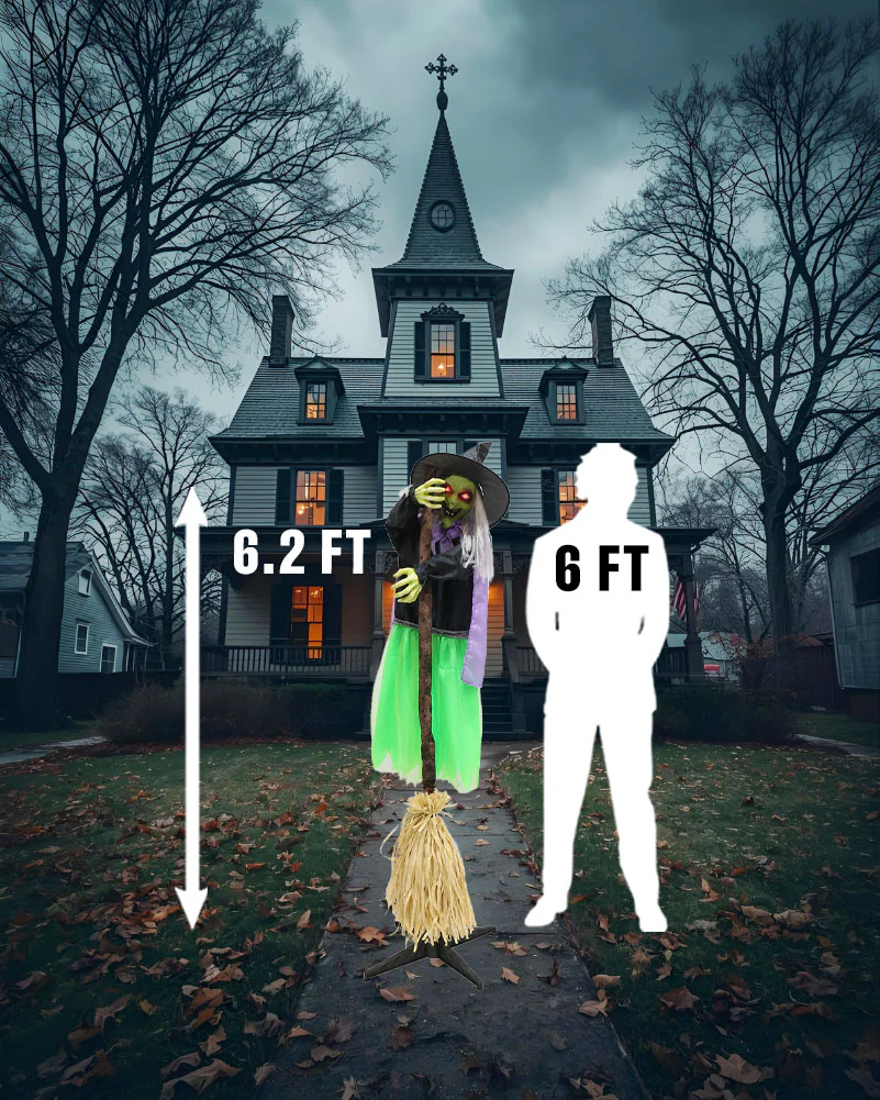 Standing Witch with Broom Animated Decoration 1.9m - Image 3