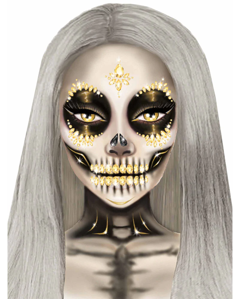 Sugar Skull Adhesive Face Jewels Sticker - Image 3
