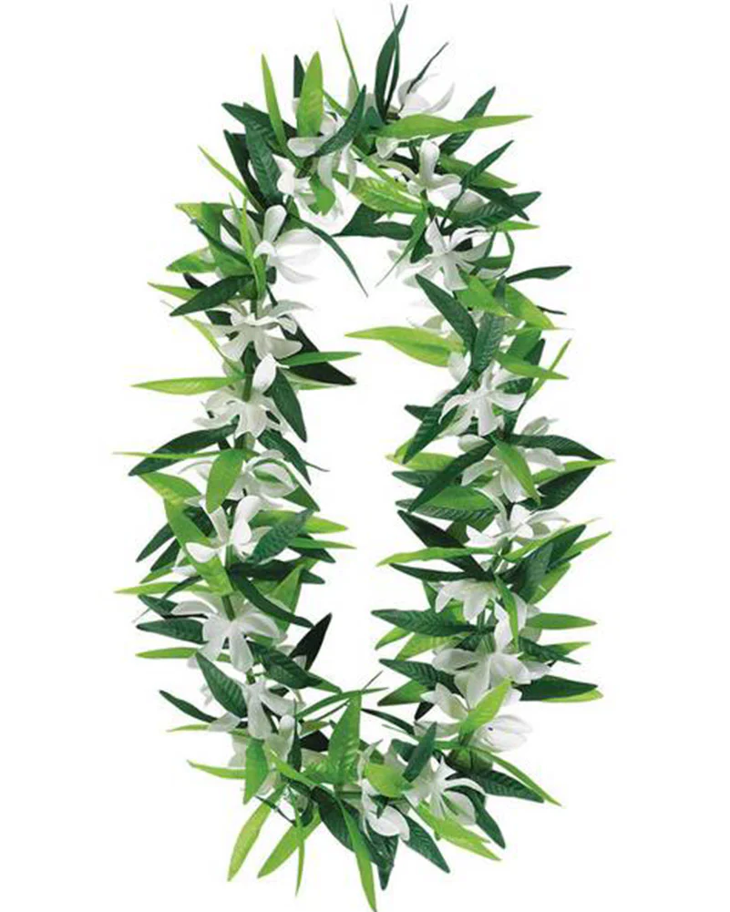 Summer Luau Green Leaf with Flowers Lei