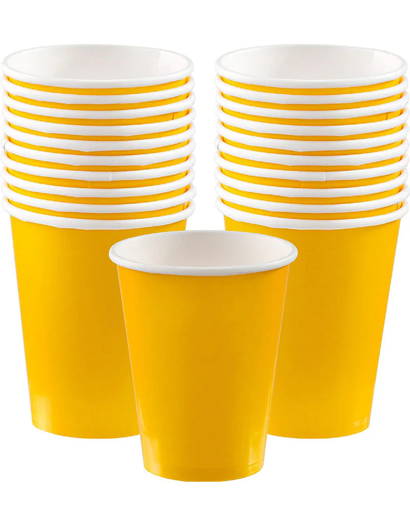 Sunshine Yellow 266ml Paper Cups Pack of 8 - Image 2