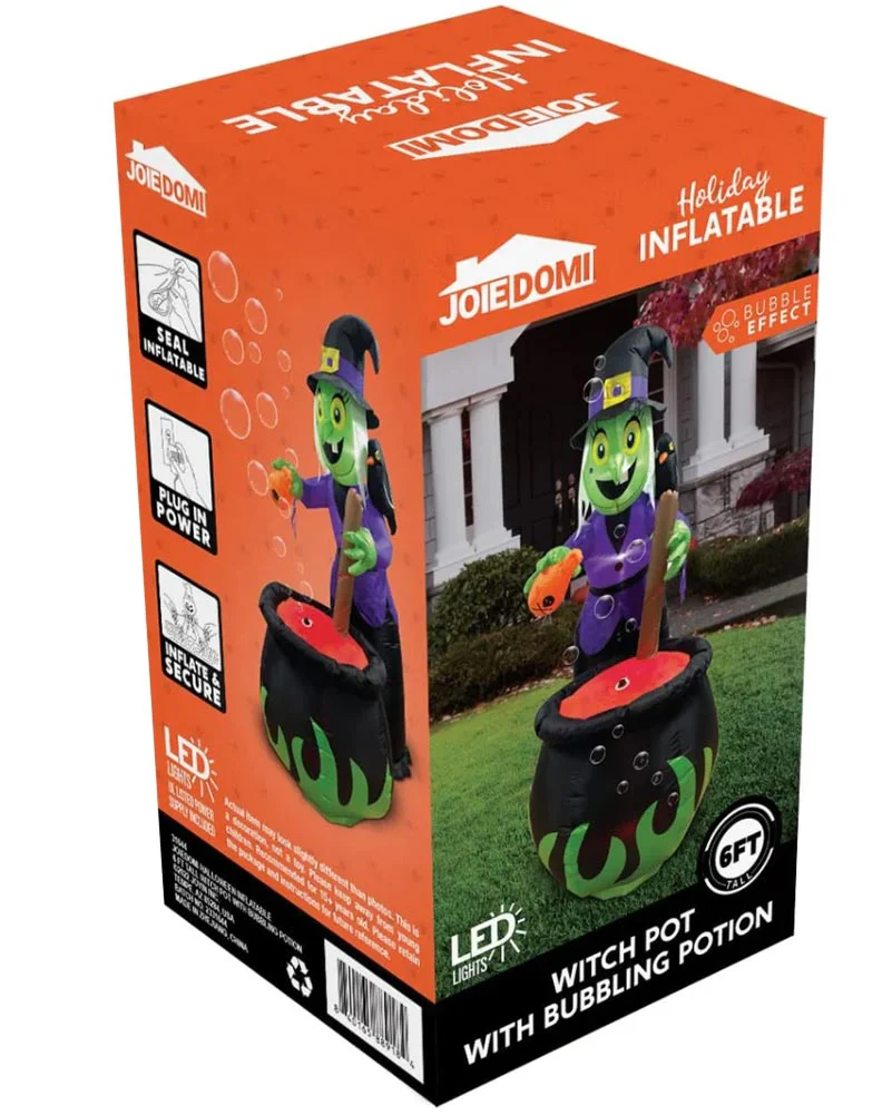 Tall Witch With Bubbling Potion Halloween Inflatable 1.83m - Image 2
