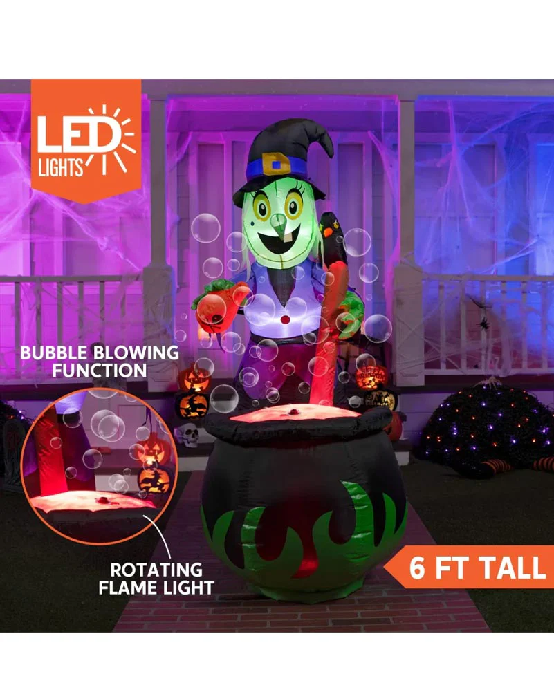 Tall Witch With Bubbling Potion Halloween Inflatable 1.83m - Image 4