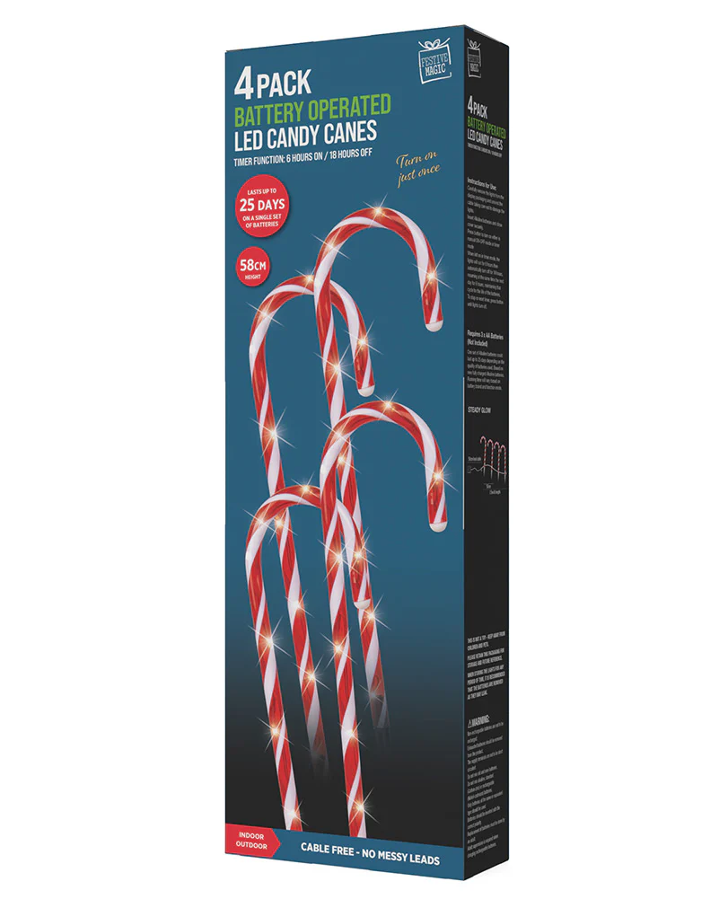 Timer Christmas LED Candy Cane Stakes 58cm Pack of 4 - Image 3