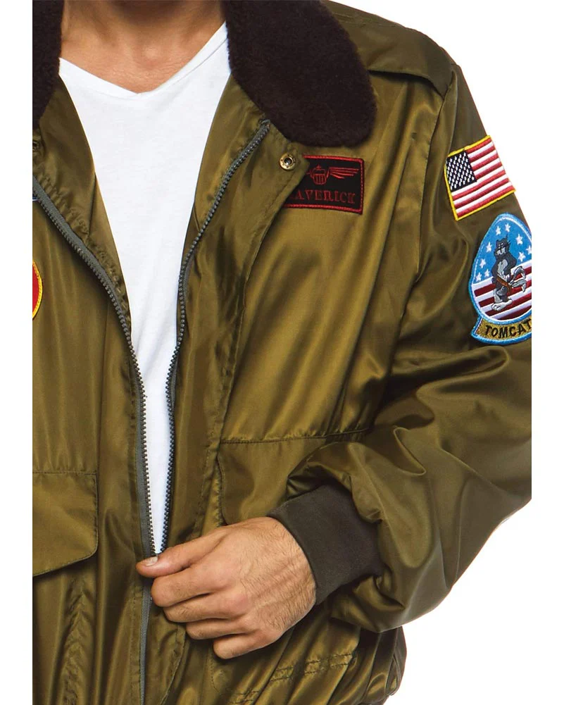 Top Gun Khaki Mens Deluxe Bomber Jacket - Image 3