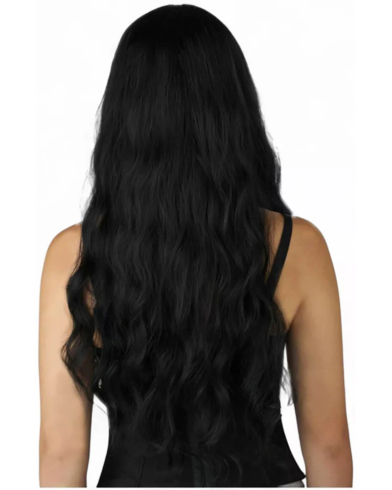Trad Goth Long Black Wavy Wig with Micro Bangs - Image 2