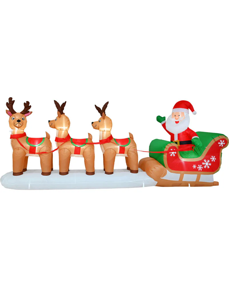 Triple Reindeer Santa Sleigh Christmas Lawn Inflatable 3.6m - Image 2