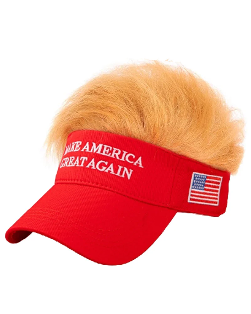 Trump Red Visor Hat with Orange Hair