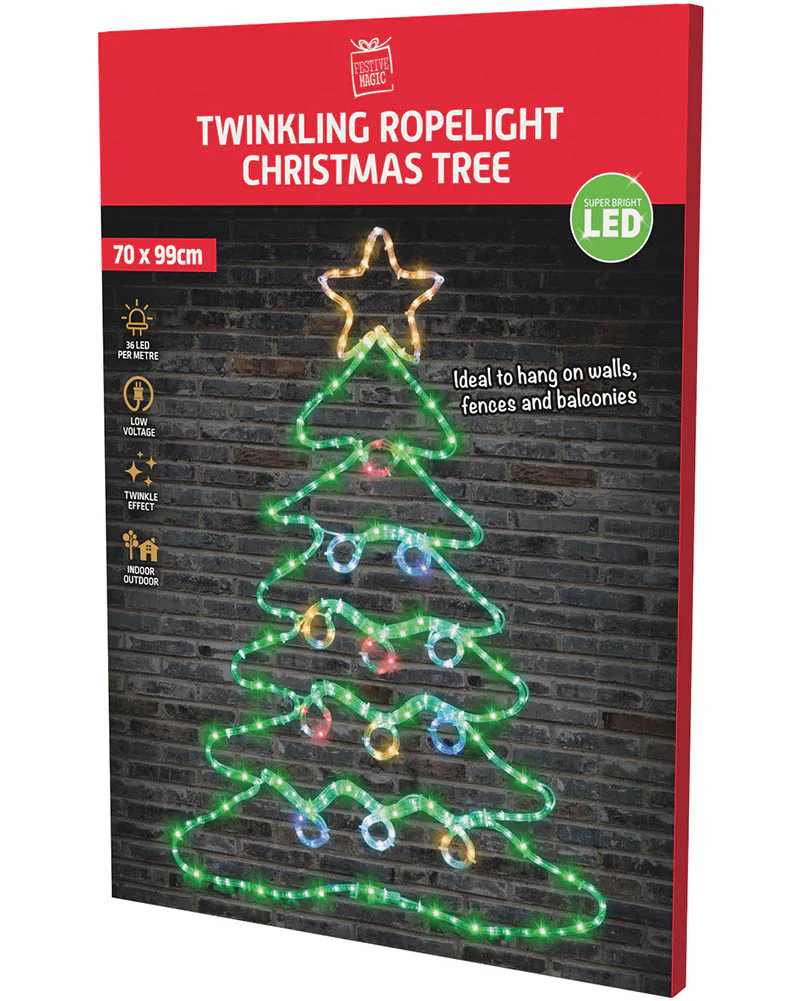 Twinkling Ropelight Tree with Baubles LED Christmas Lights 99cm - Image 2