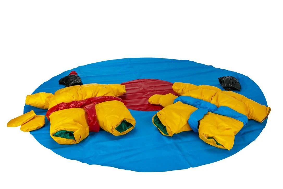 Two PVC and Fabric Kids Sumo Suits with Helmets Gloves and 291cm Mat - Image 2