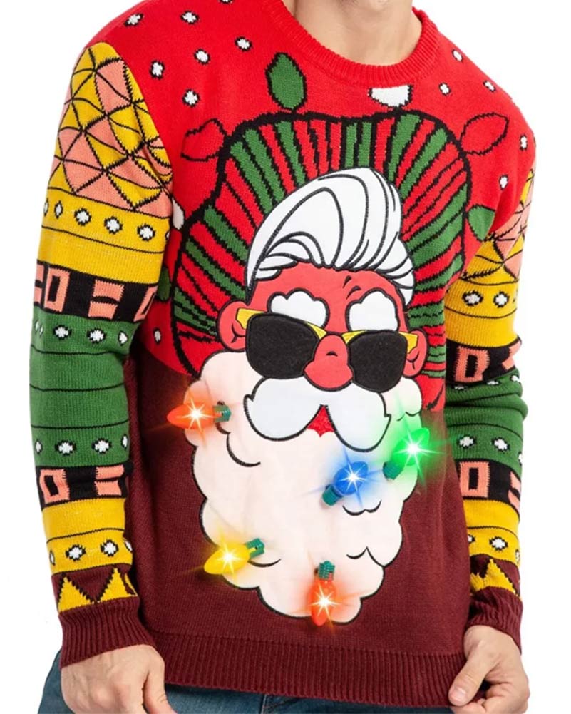 Ugly Christmas Santa with Light Bulbs Mens Sweater - Image 2