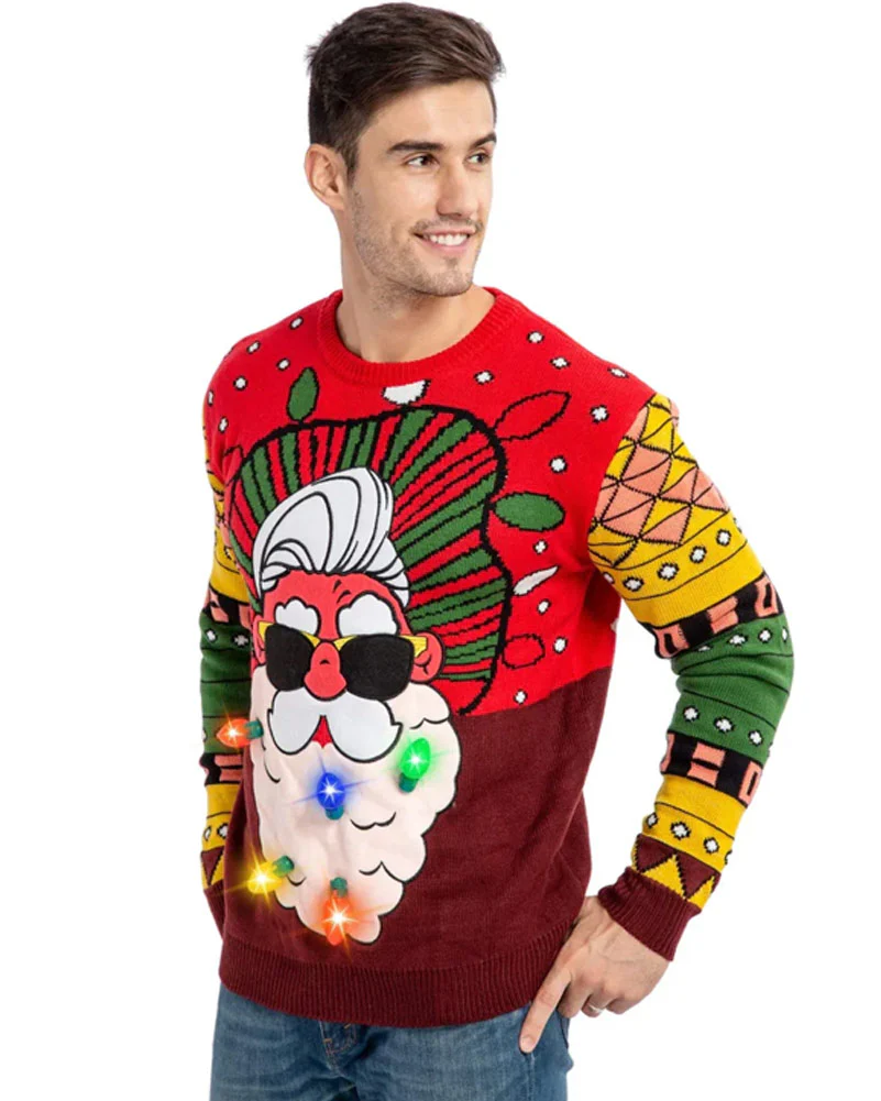 Ugly Christmas Santa with Light Bulbs Mens Sweater - Image 4