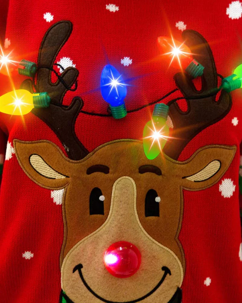 Ugly Reindeer with Light Bulbs Deluxe Adult Christmas Sweater - Image 4