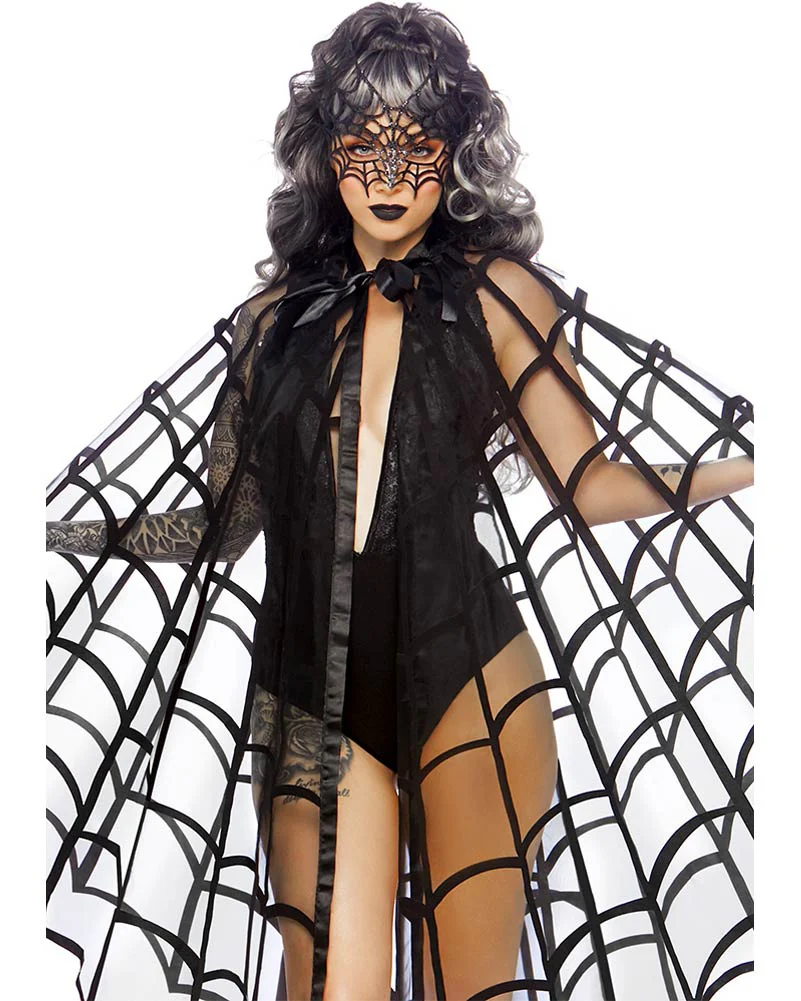 Velvet Flocked Web Cape With Satin Tie - Image 3
