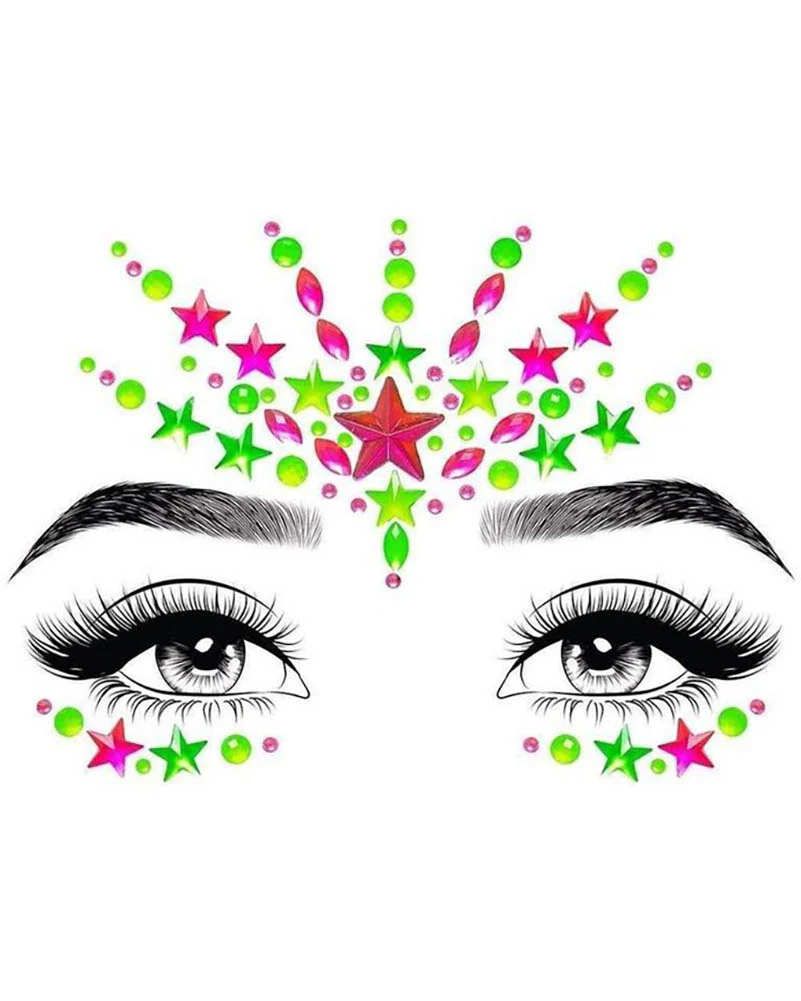 Vibe Neon Black Light Face Jewels Sticker and Body Glitter Set - Image 3