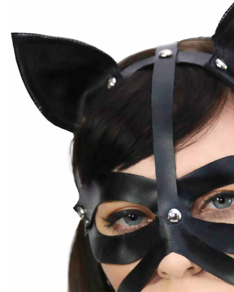 Wet Look Harness Cat Mask - Image 2