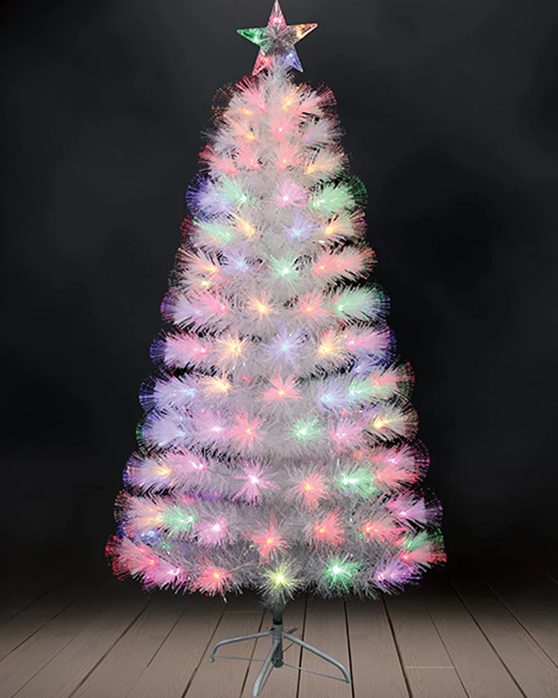 White Christmas Tree Fibre Optics LED With Decorative Flash Rainbow 1.5m - Image 2