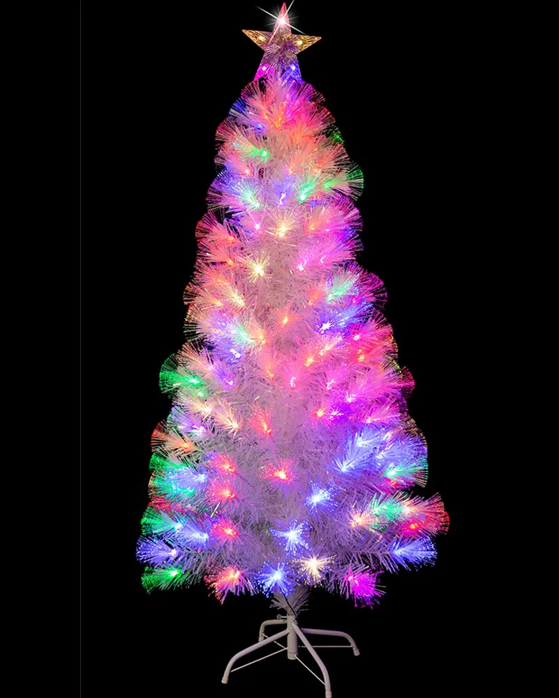 White Christmas Tree Fibre Optics LED With Decorative Flash Rainbow 1.5m - Image 3
