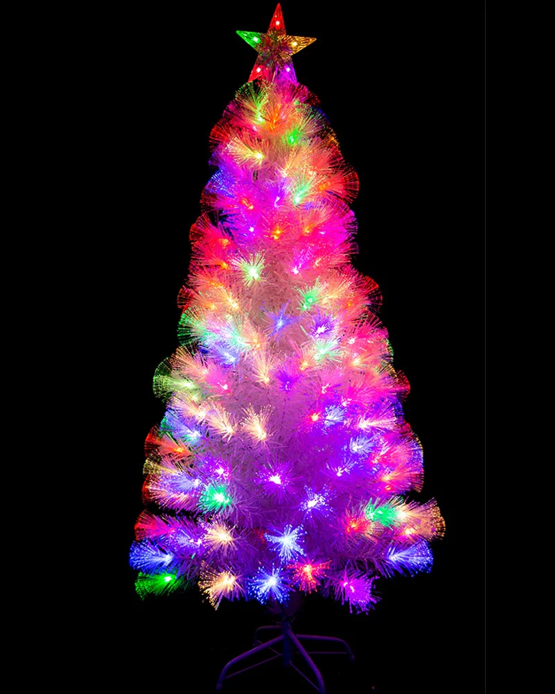 White Christmas Tree Fibre Optics LED With Decorative Flash Rainbow 1.5m - Image 4
