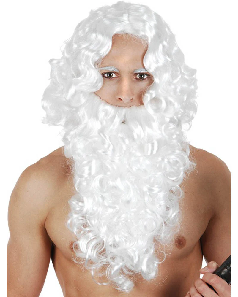 White Curly Wig and Beard Set - Image 2