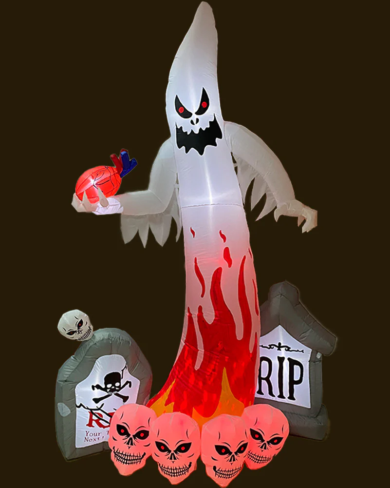 Graveyard Ghost with Skulls Lawn Inflatable 2.7m - Image 2