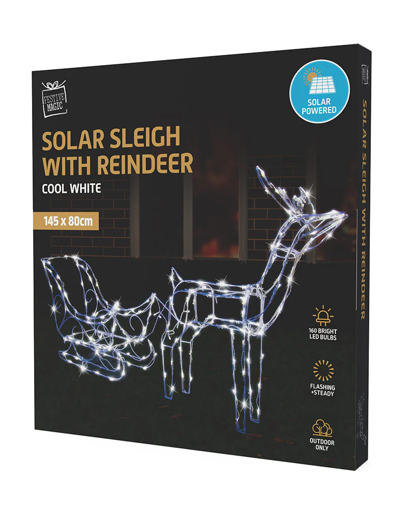 White Solar Christmas LED Sleigh With Reindeer 160L - Image 5