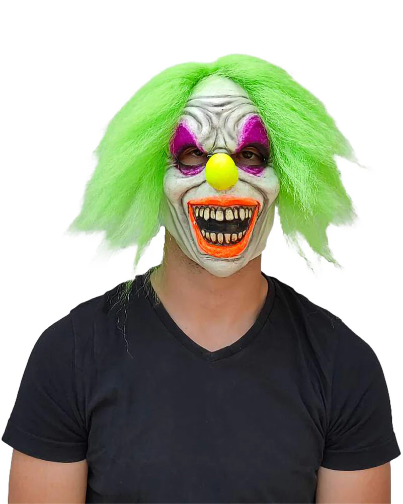 Wild Neon Clown Deluxe Mask with Hair - Image 2